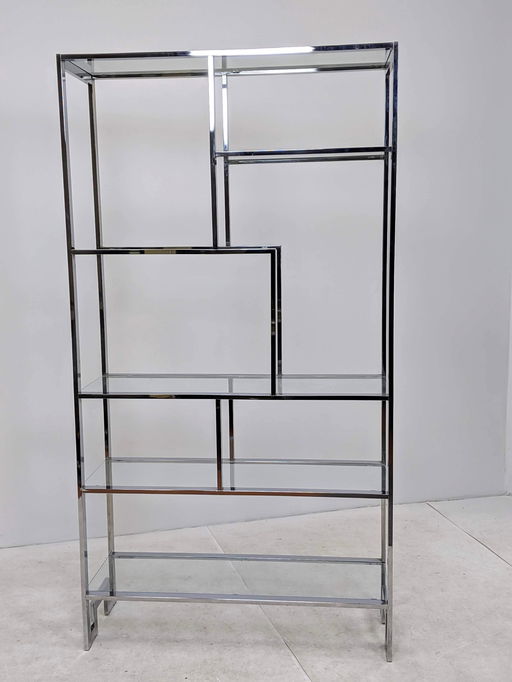 Milo Baughman Chrome And Glass Etagere Shelf Flat Rect Dec 11