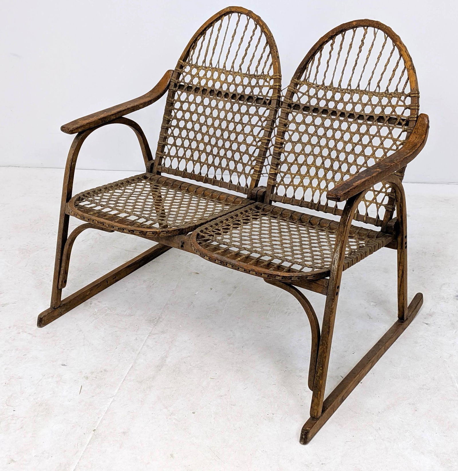 Modernist VERMONT TUBBS Loveseat. Wood and Rawhide Snow (1 of 9)