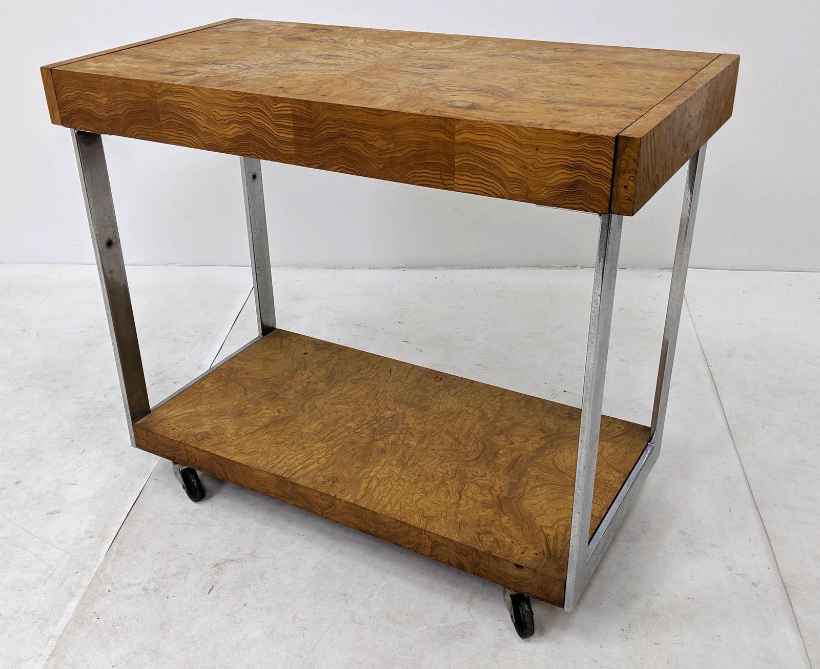 MILO BAUGHMAN for LANE Burl and Chrome Bar Cart. Flat c (1 of 11)