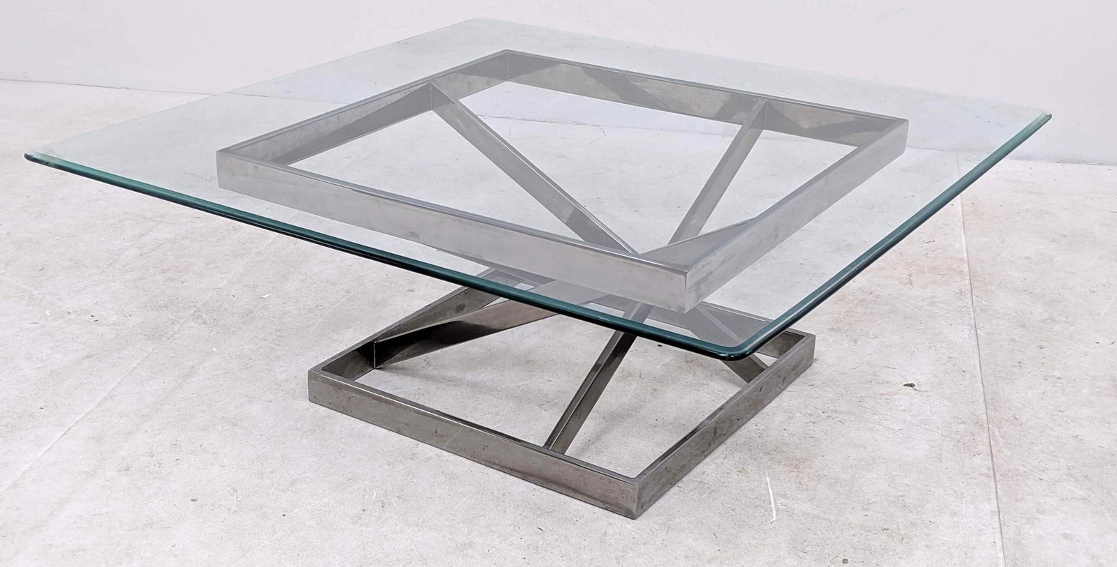 Milo Baughman Style Chrome and Glass Coffee Cocktail Ta (1 of 9)