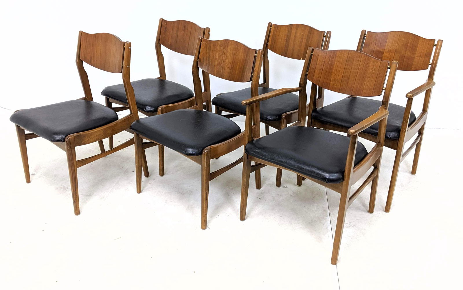 6pc American Modern Walnut and Brass Dining Side Chairs (1 of 11)