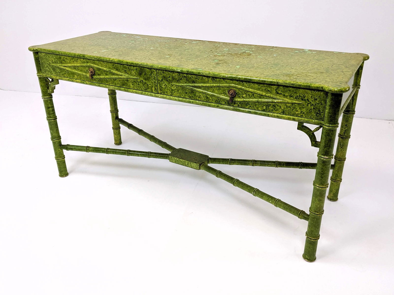 Lime Green Faux Bamboo Decorator Console Table. (1 of 13)