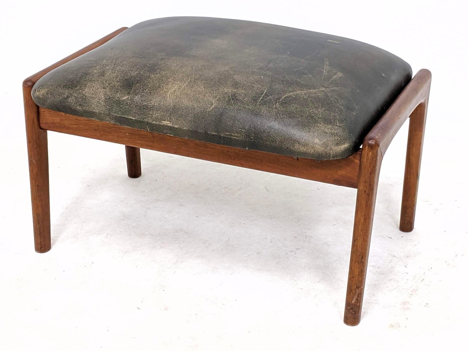 Danish Modern Teak Black Vinyl Ottoman. Seat lifts on h (1 of 8)
