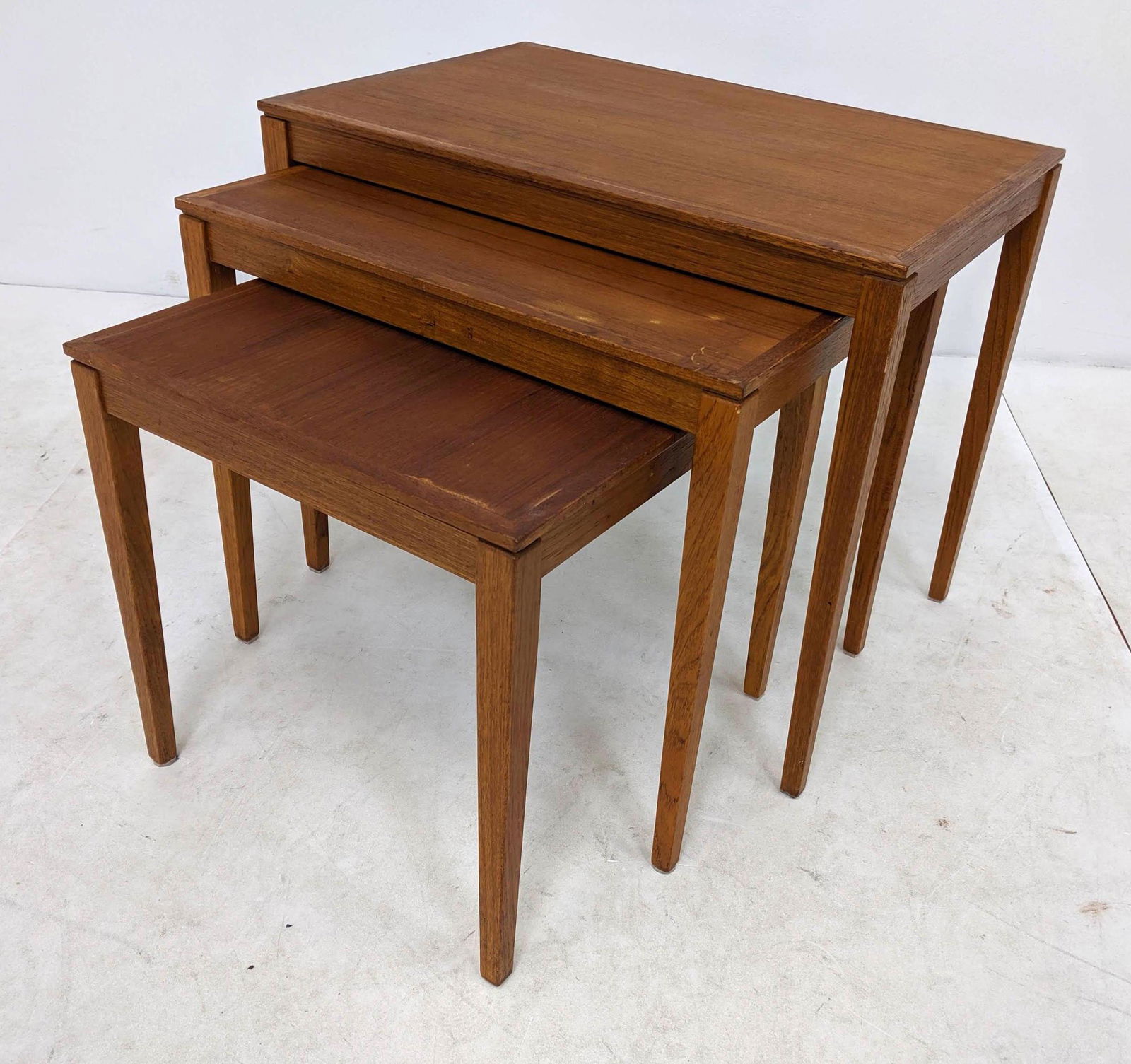 3pc Danish Modern Teak Tapered Leg Nesting Tables. (1 of 17)