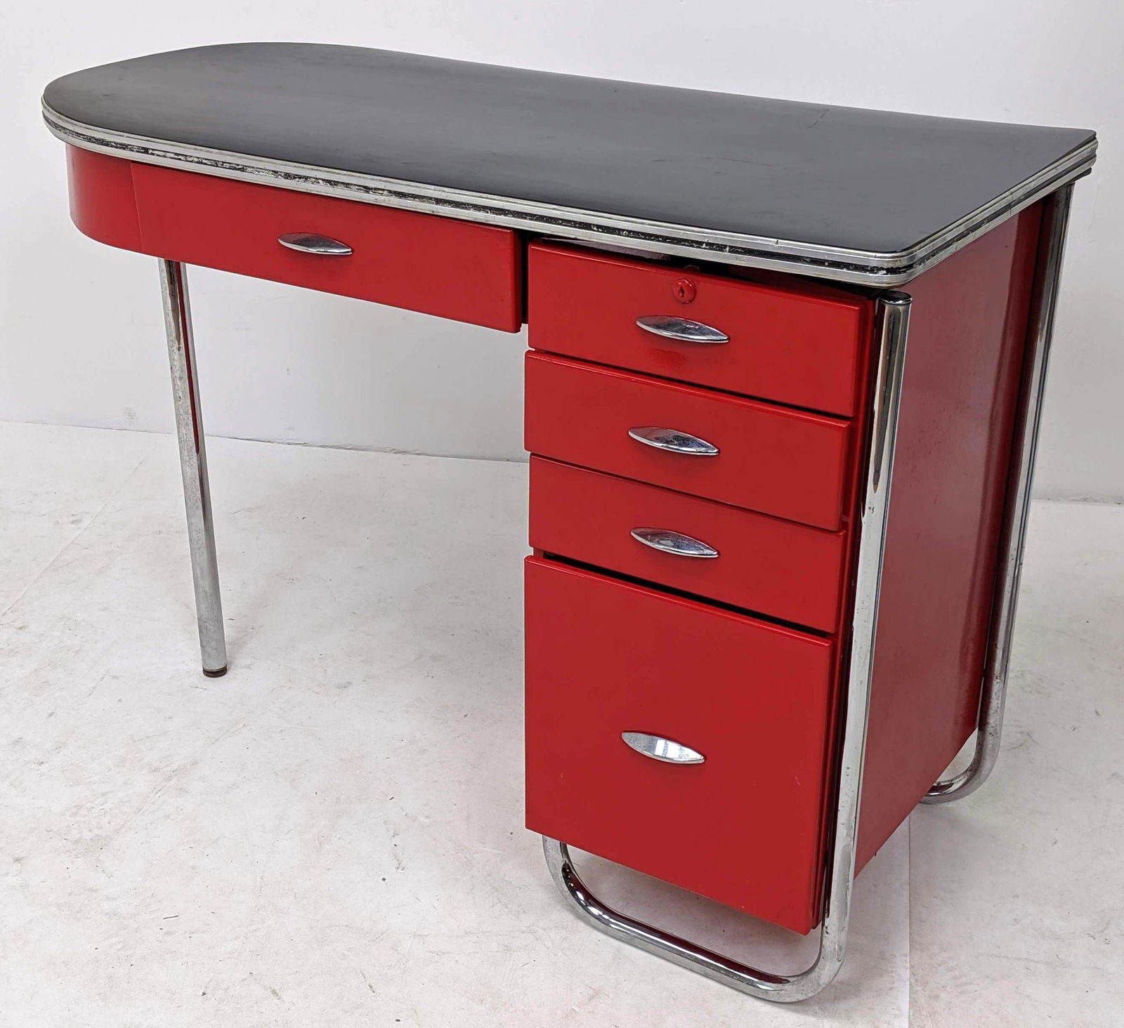 Gilbert Rohde Style Desk Art Deco Tubular Chrome and Re (1 of 10)