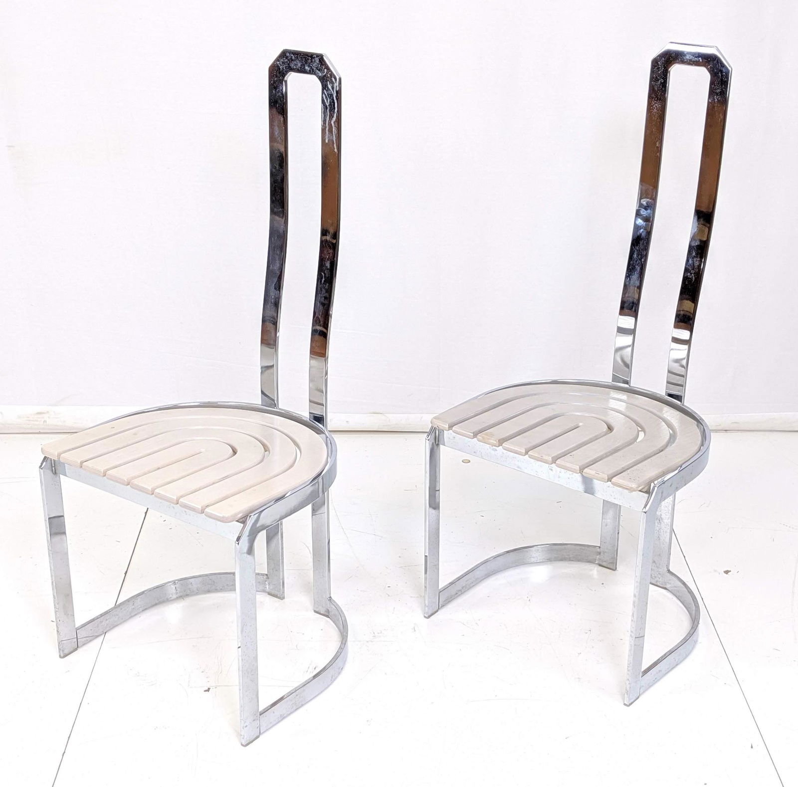 Pr Italian Style Chrome Frame Dining Side Chairs with W (1 of 7)