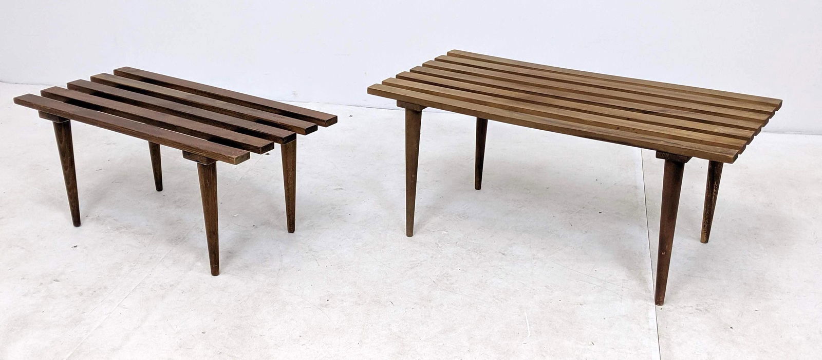 2pc American Modern Walnut Slat Benches Coffee Tables. (1 of 16)
