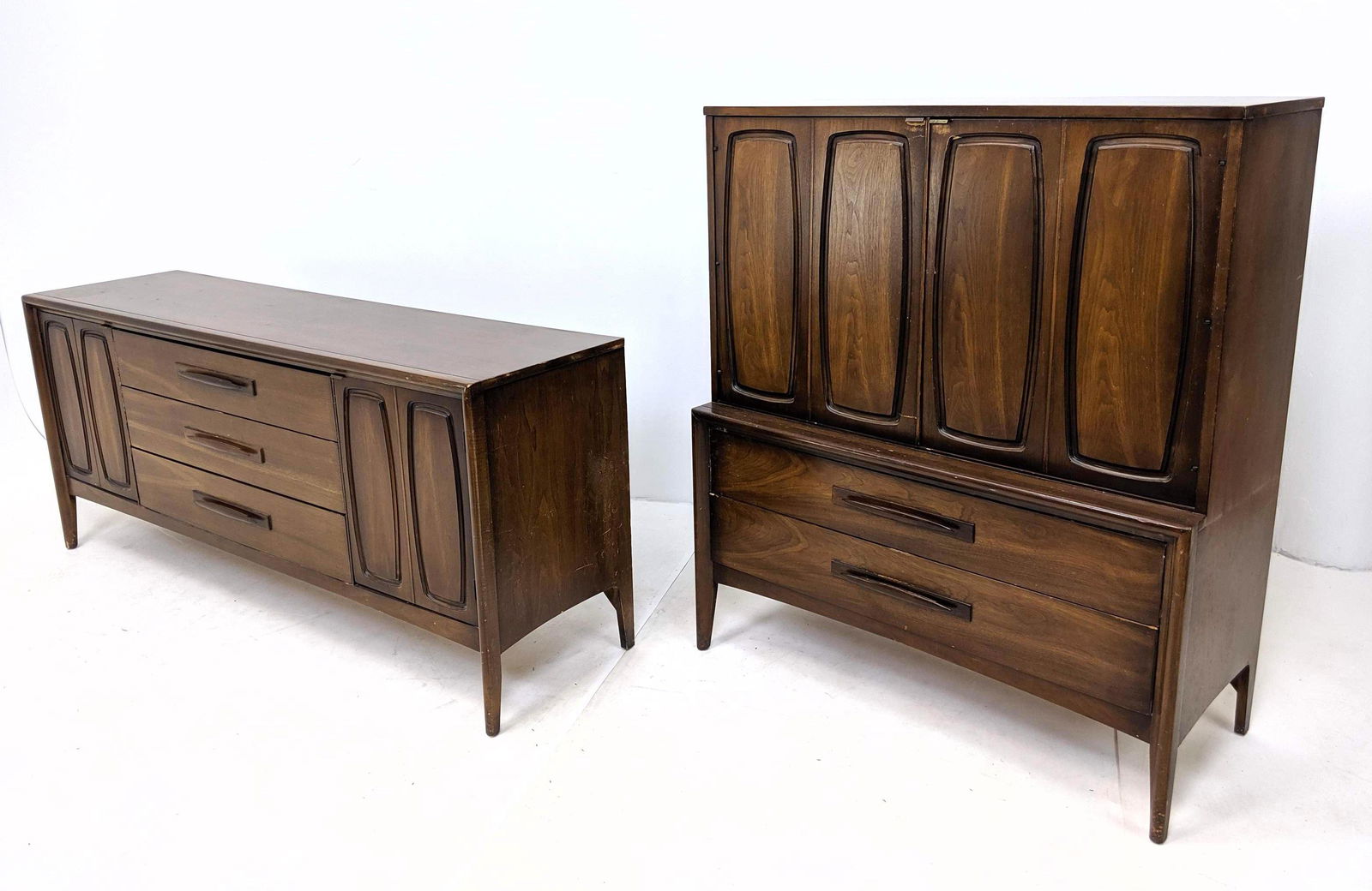 2pc DEE ROSE American Modern Walnut High & Low Dressers (1 of 16)
