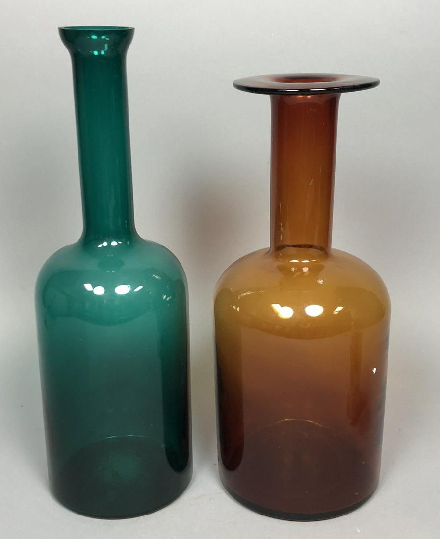 2pc Modernist Glass Vases. Amber HOLMEGAARD long necked (1 of 8)