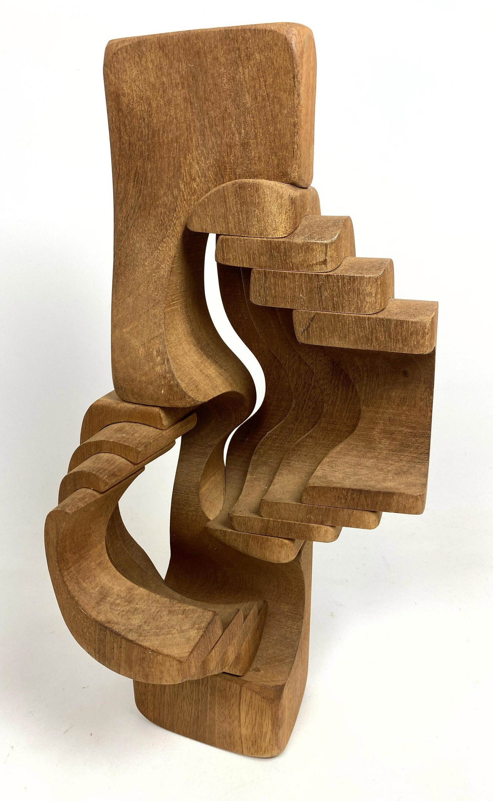 BRIAN WILLSHER Abstract Modernist Teak Sculpture. Carv: BRIAN WILLSHER Abstract Modernist Teak Sculpture. Carved Bio Morphic piece. Signed Brian Willsher and dated 1978.-- Dimensions: H: 16 inches: W: 7 inches: D: 6 inches ---
