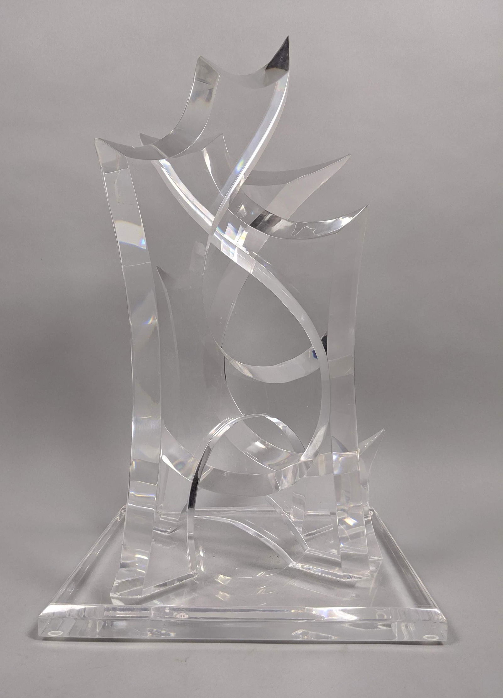 Modernist Lucite Sculpture. Three interlocking beveled (1 of 11)