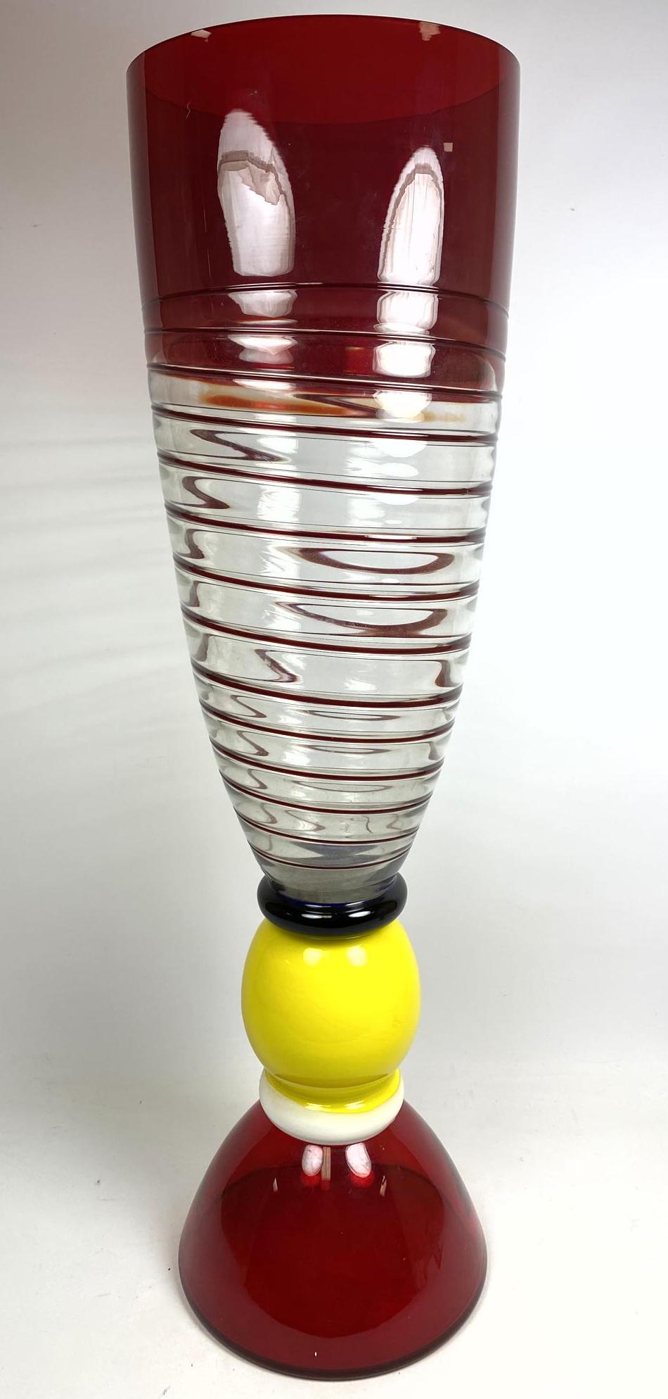 Oversized Memphis Style Art Glass Vase Vessel. Ribbed c (1 of 6)