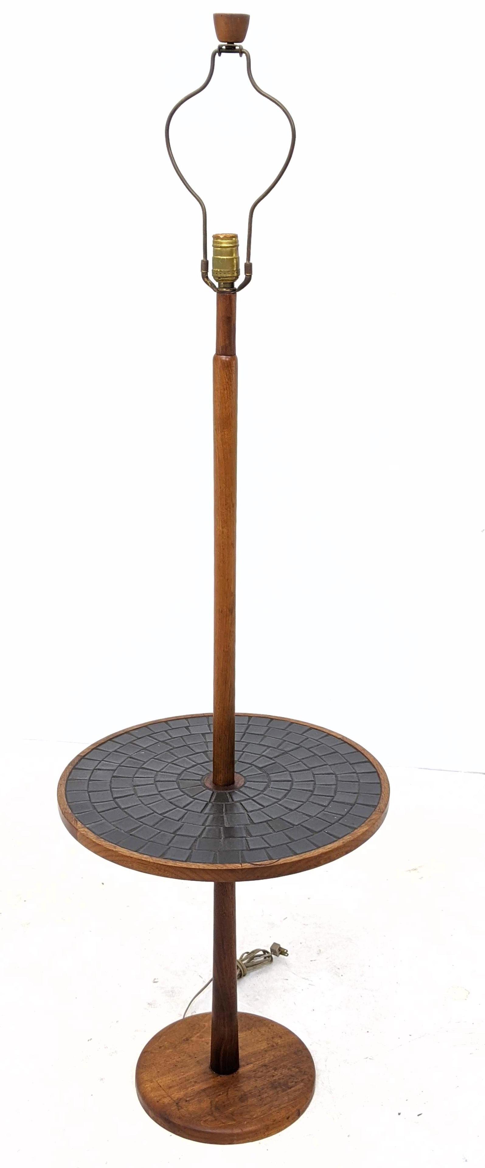 JANE AND GORDON MARTZ for MARSHALL STUDIOS Floor Lamp S: JANE AND GORDON MARTZ for MARSHALL STUDIOS Floor Lamp Side Table. Black tile table with walnut frame. Original finial and harp. -- Dimensions: H: 60 inches: W: 18.5 inches: D: 18.5 inches ---
