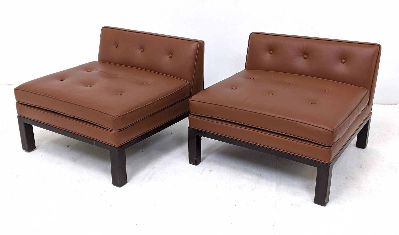 Pr Custom DUNBAR Brown Leather Lounge Chairs. (1 of 12)