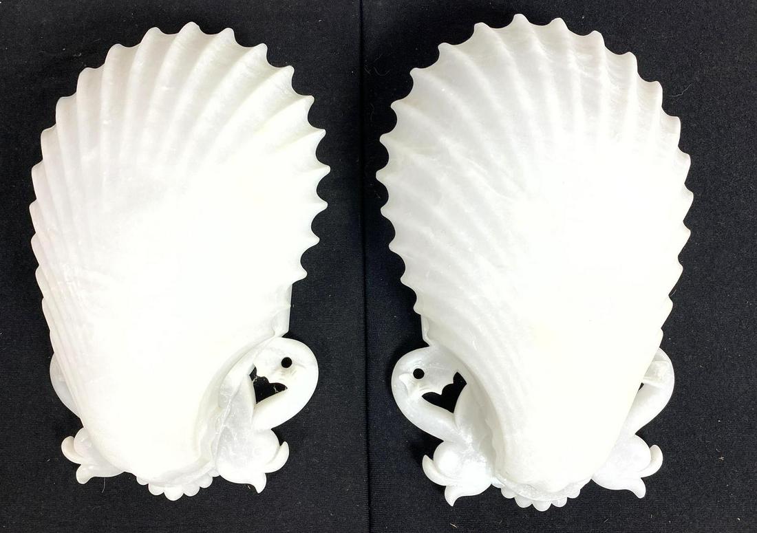 Pr Decorator Shell Form Carved Alabaster Wall Sconces (1 of 7)