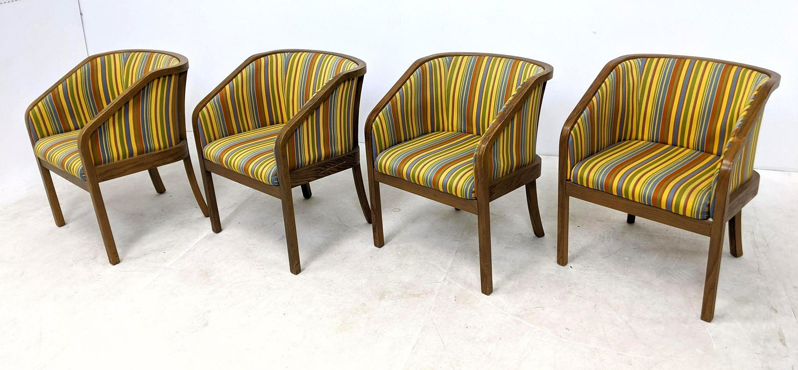 4 American Modern Striped Barrel Back Chairs. (1 of 15)