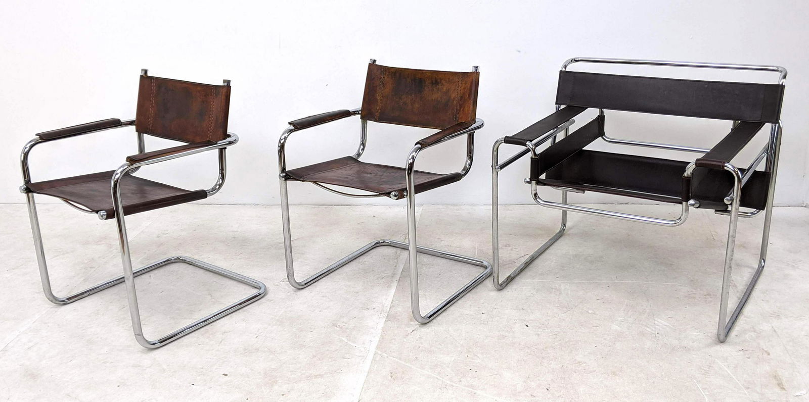 3pc MARCEL BREUER Leather Lounge Chairs. Includes one W (1 of 16)