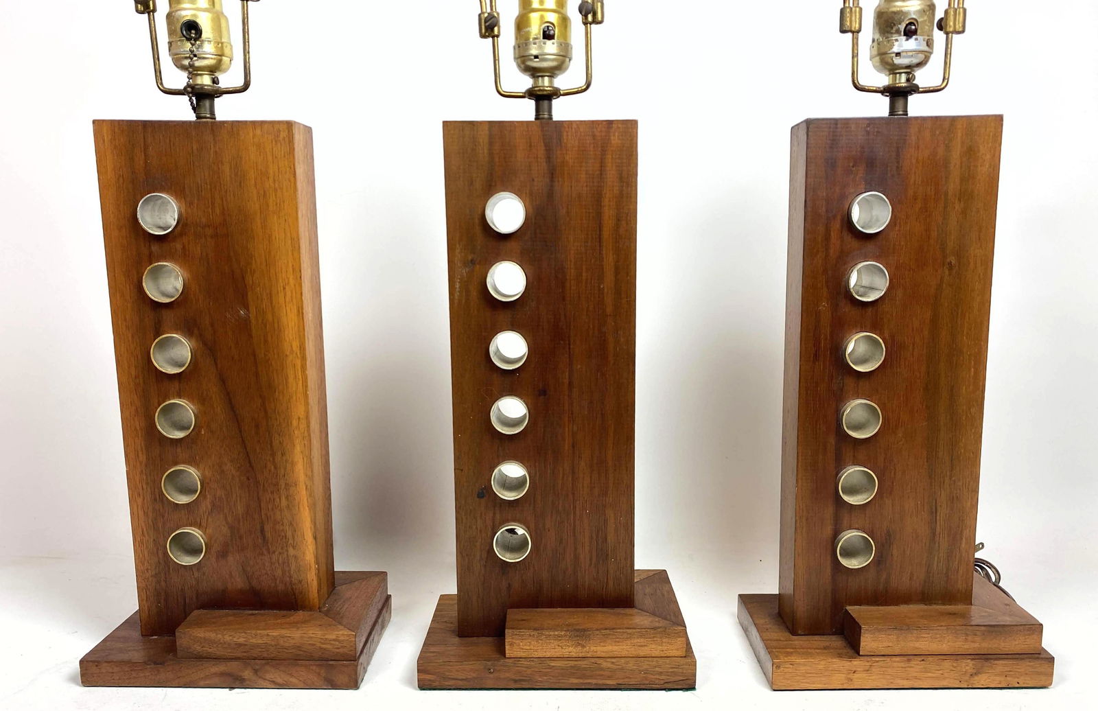 3pc Modernist Walnut Column Table Lamp. Metal tube deta (1 of 10)