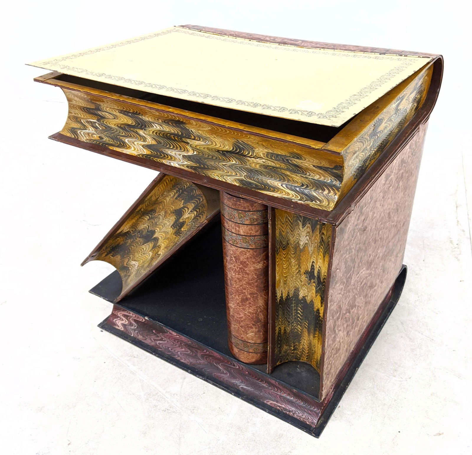 Italian Faux Book Stacked Metal End Side Table. Hinged (1 of 10)