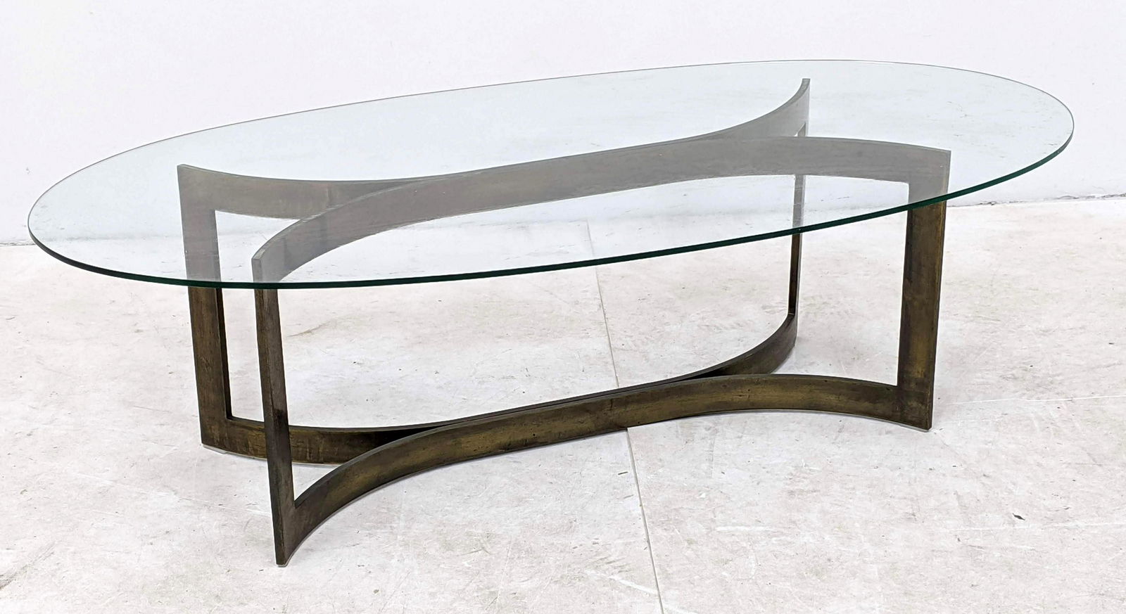 Decorator Heavy Brass & Glass Oval Coffee Table. Solid (1 of 7)