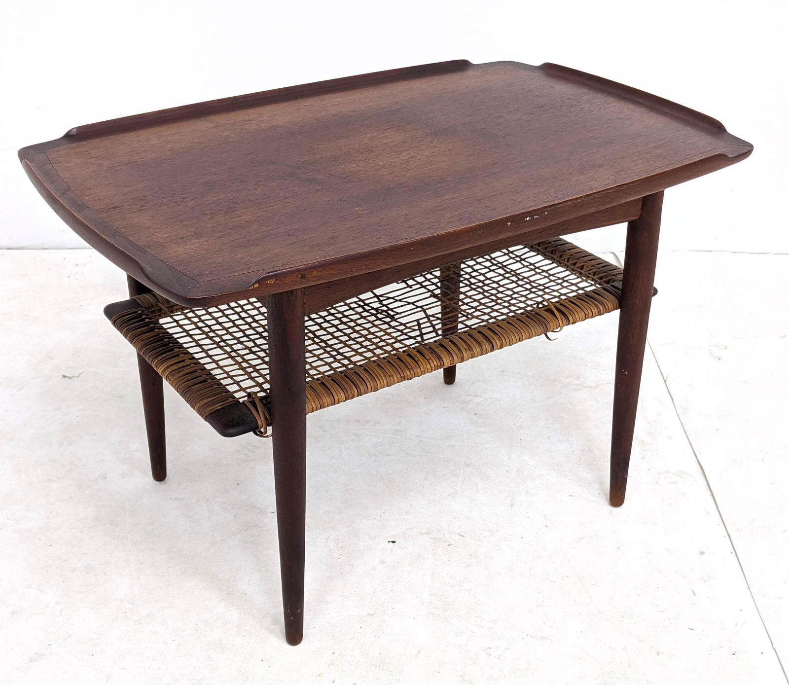 SELIG Teak Danish Modern Side Table. Woven lower shelf. (1 of 17)