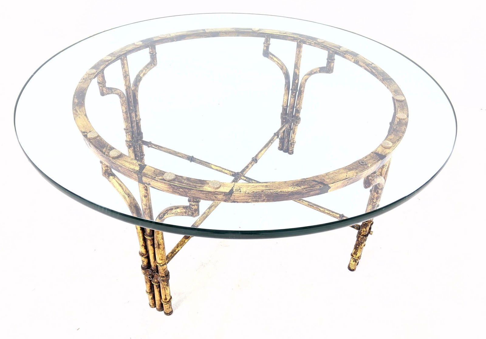 Decorator Italian Gilt Faux Rattan Glass Top Cocktail T (1 of 7)