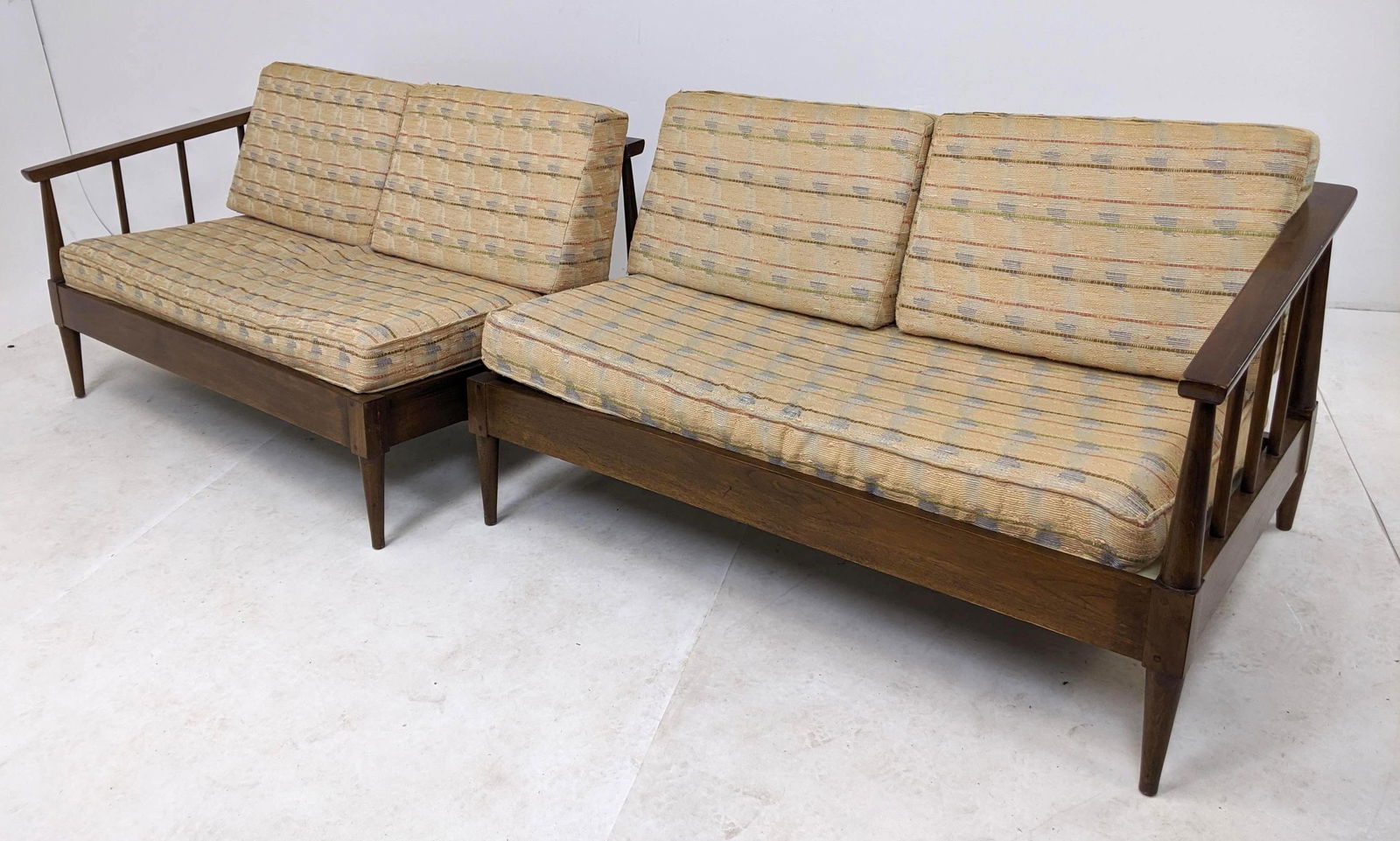 Pr American Modern Walnut Love seat Sofa Couches. Each (1 of 14)