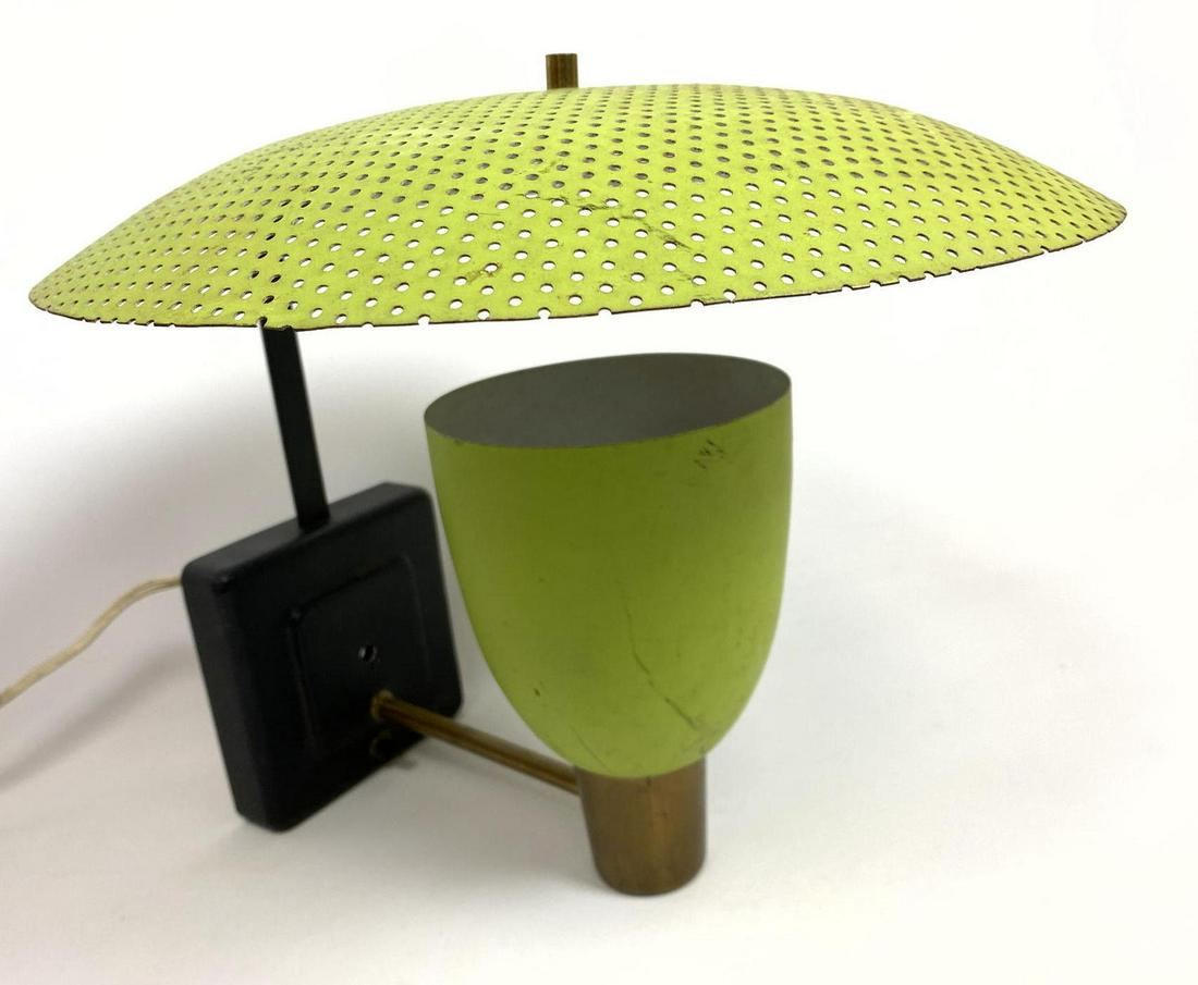 Italian Style Perforated Metal Wall Sconce. Bright gree: Italian Style Perforated Metal Wall Sconce. Bright green, black & brass. -- Dimensions: H: 12 inches: W: 12 inches: D: 13 inches ---