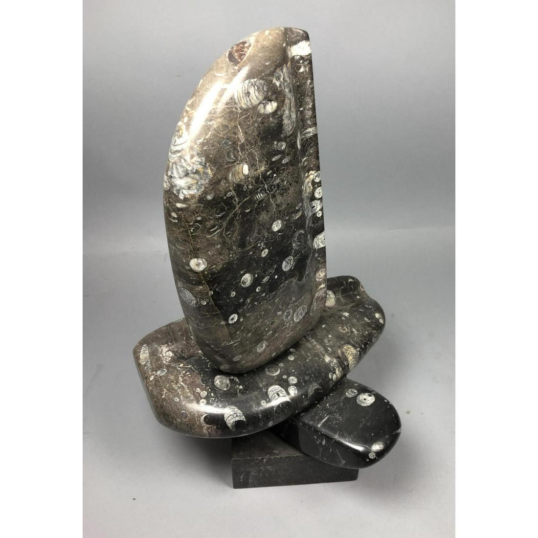 Carved Fossil Stone Stacked Form Modernist Sculpture. T (1 of 11)