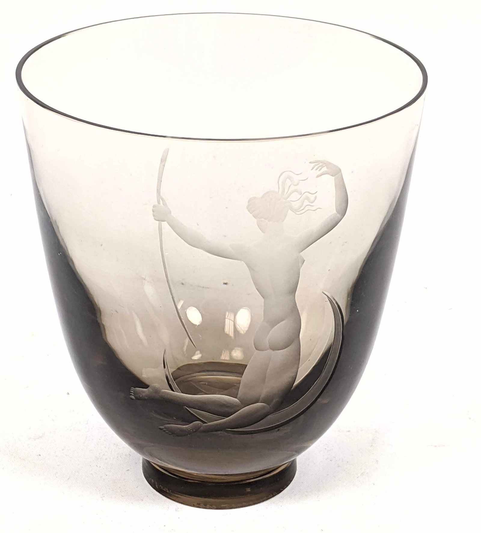 VICKE LINDSTRAND for ORREFORS Figural Art Glass Vase. A: VICKE LINDSTRAND for ORREFORS Figural Art Glass Vase. Artemis. Carved Glass.-- Dimensions: H: 6 inches: W: 5.25 inches: D: 5.25 inches ---