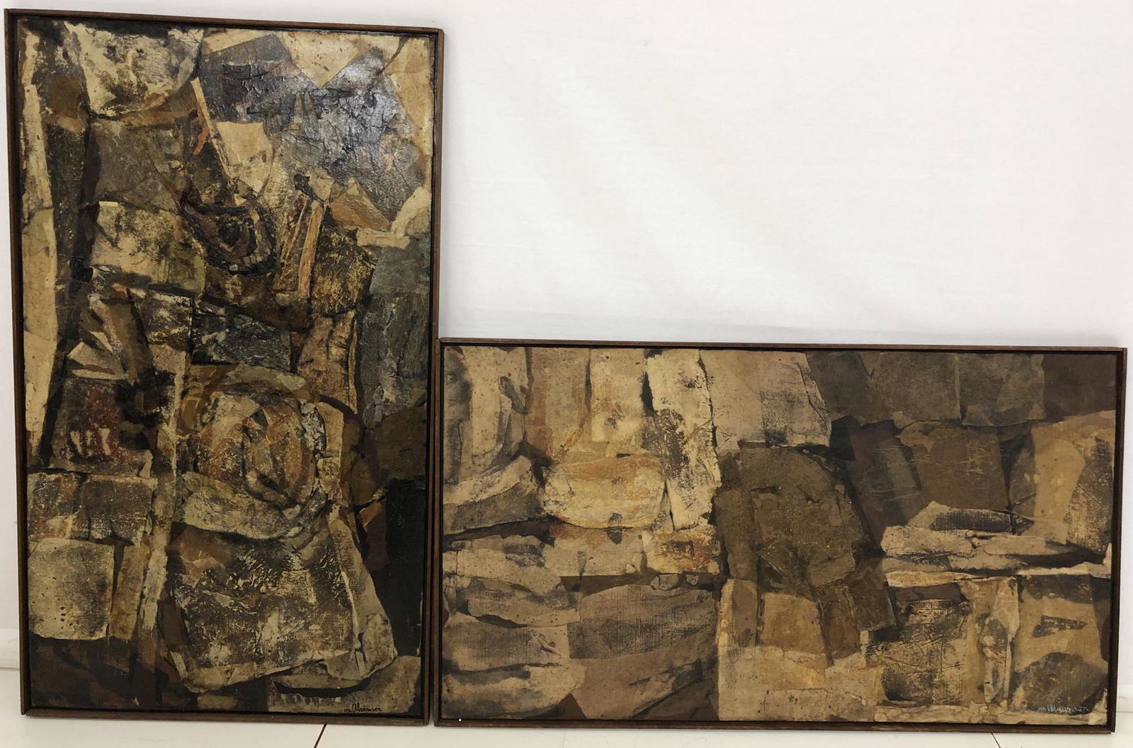 2pc MAURICE ABRAMSON Rock Collages on Board. Framed. Si (1 of 13)