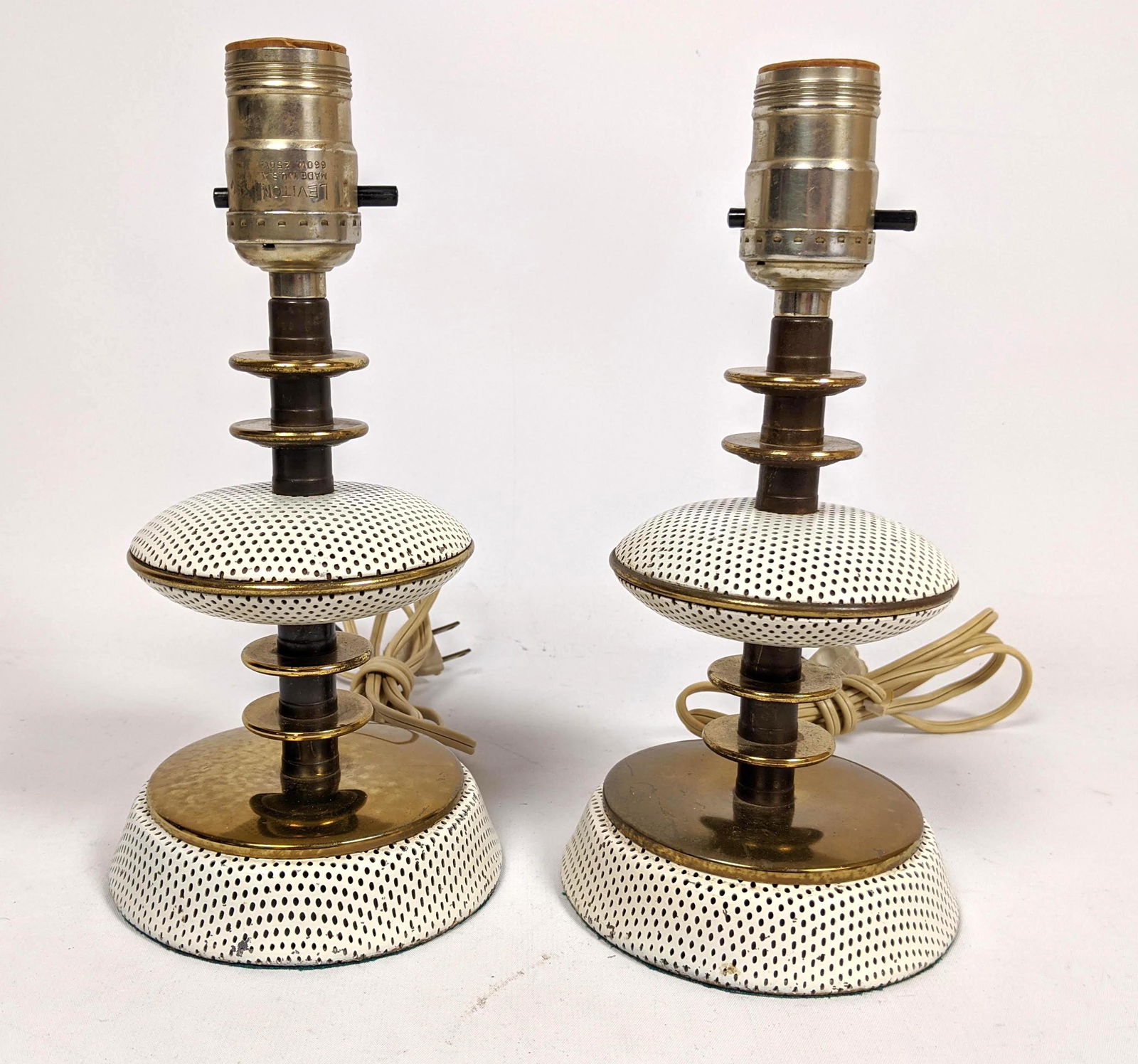 Pr small white Italian style table lamps with perforate (1 of 11)