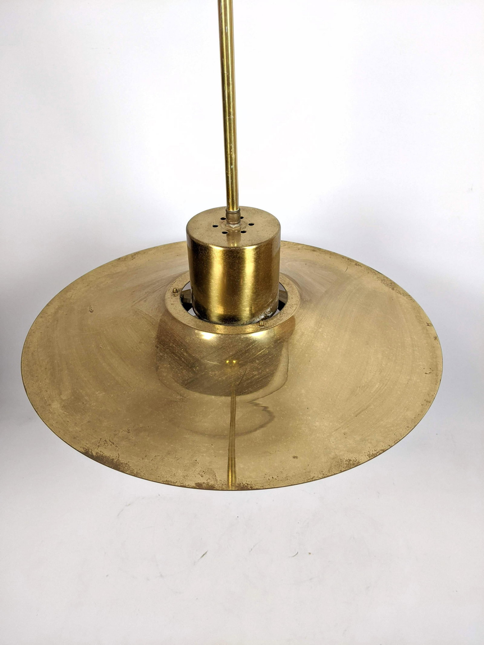 Stepped Brass hanging pendant light with Disc design. (1 of 12)