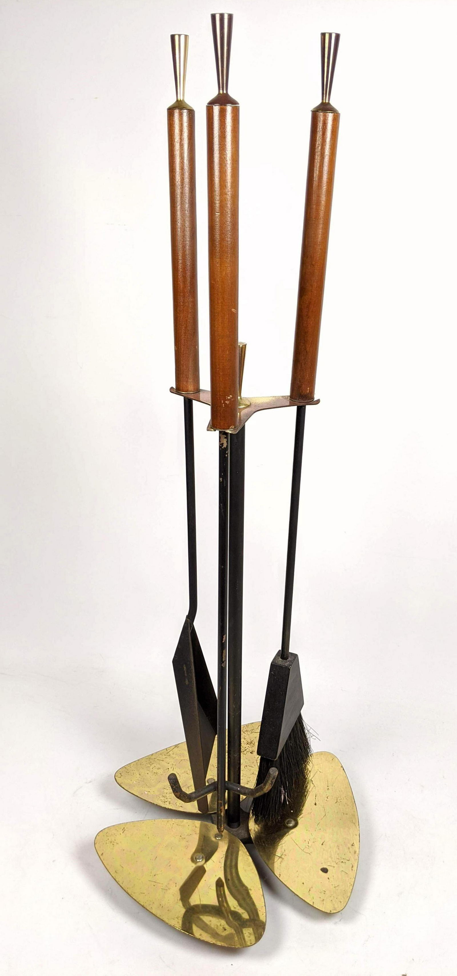 Modernist Wood and Brass Propeller Base Fireplace Tools (1 of 13)