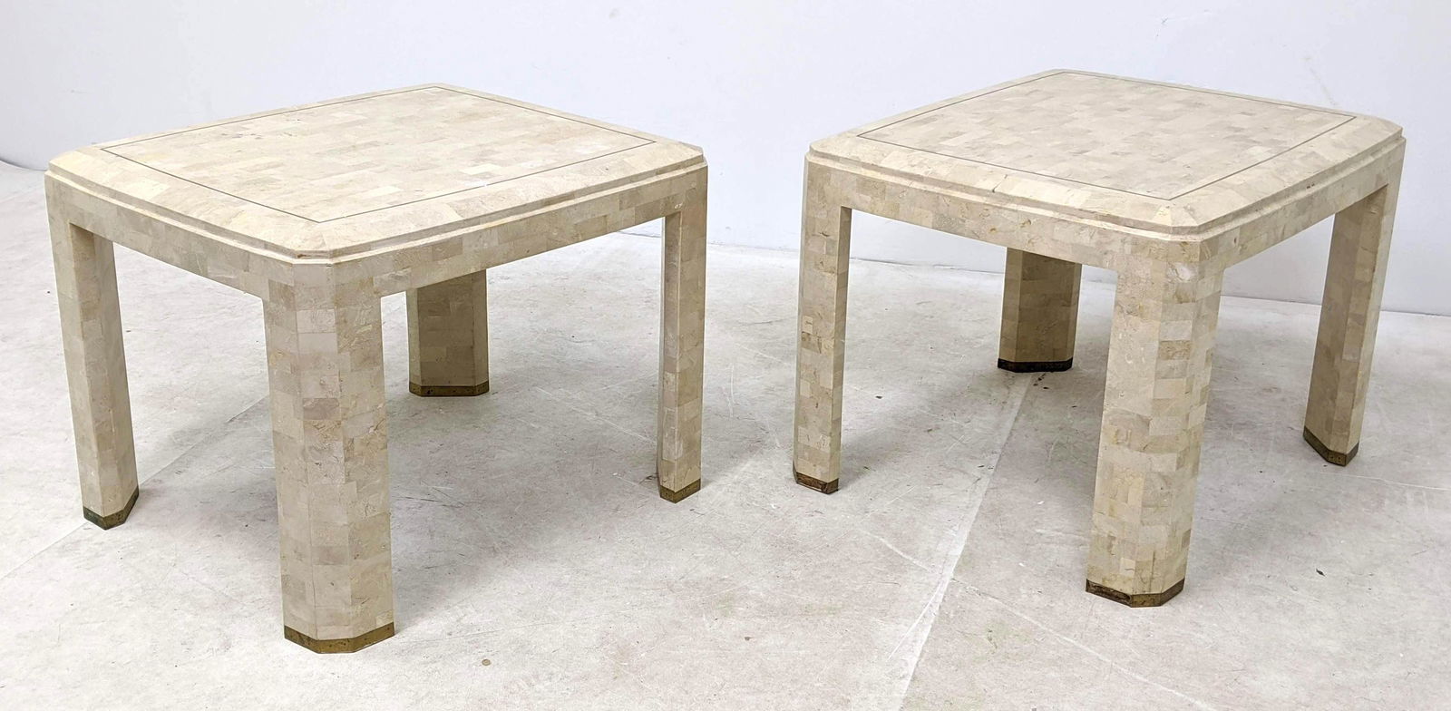 Pr Maitland Smith style Tesserae Tiled End Tables. Bras (1 of 15)