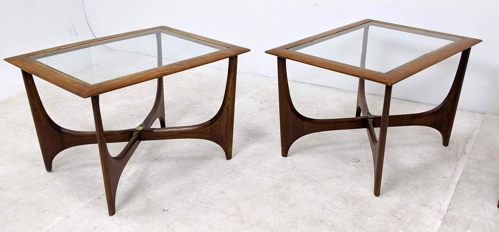 Pr LANE Glass Insert Side End Tables. X bases. (1 of 13)