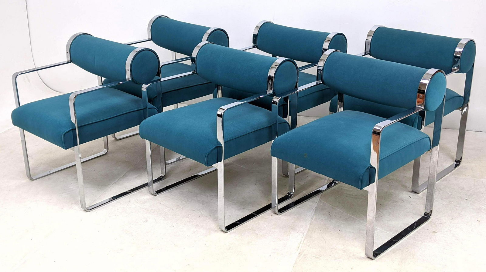 6pc Modernist Chrome & Teal Arm Lounge Chairs. Vladimir (1 of 19)