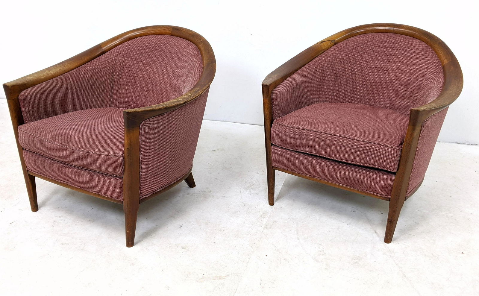 Pr Swedish Modern Barrel Back Arm Lounge Chairs. Swoop (1 of 15)