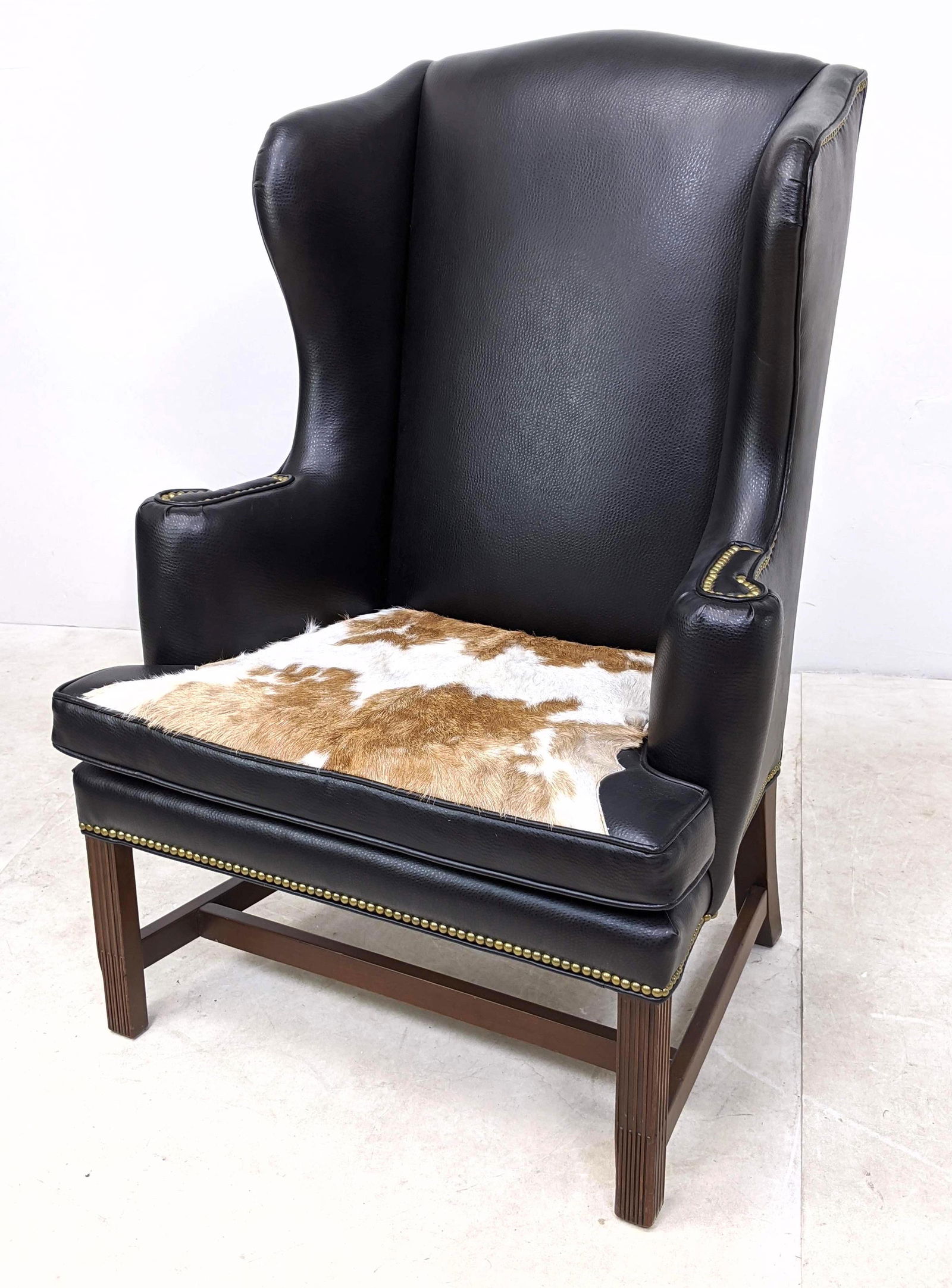 KITTINGER Black Leather Wing Chair Cow Hide Seat Cushio (1 of 11)