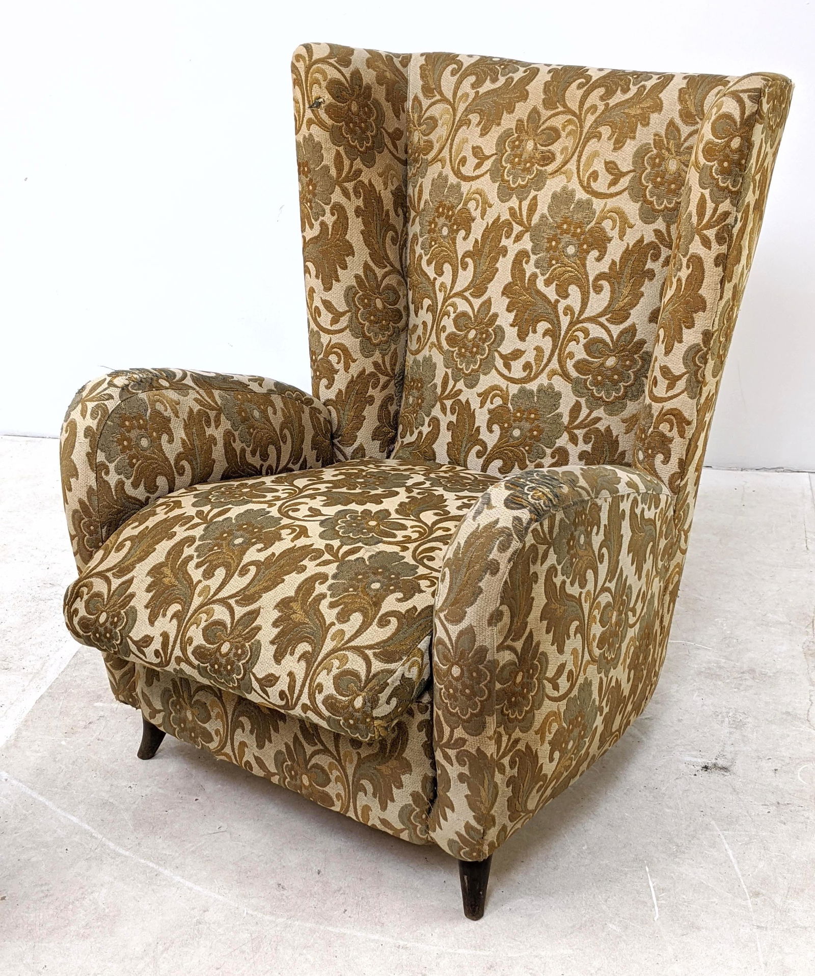 Italian Modern Upholstered Winged Lounge Chair. Flared (1 of 7)
