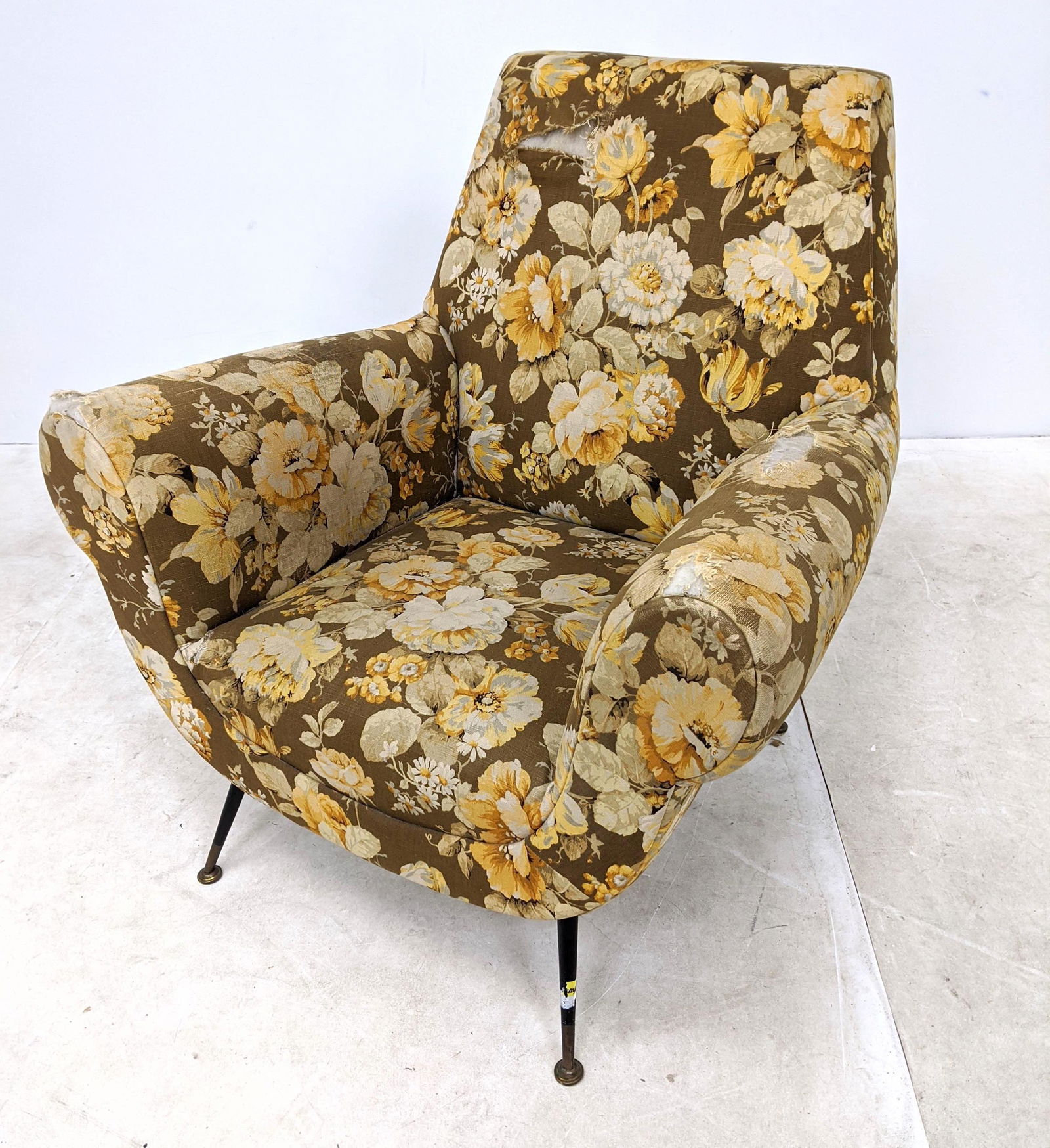 Italian Modern Lounge Arm Chair. Black & brass legs. Fl (1 of 12)