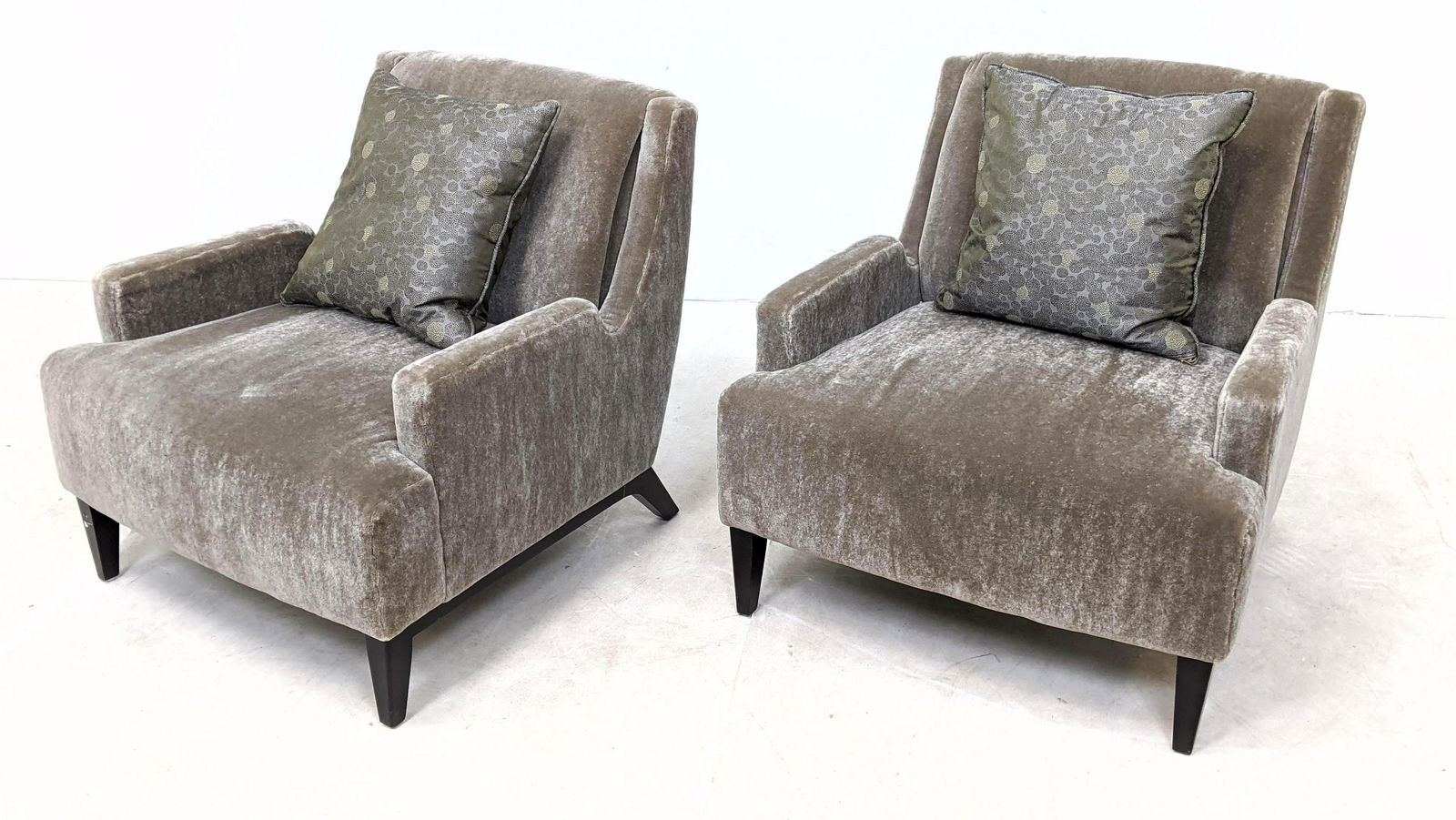 Pr BARBARA BARRY for HBF Mohair Taupe Arm Lounge Chairs: Pr BARBARA BARRY for HBF Mohair Taupe Arm Lounge Chairs. -- Dimensions: H: 31 inches: W: 31 inches: D: 35 inches ---