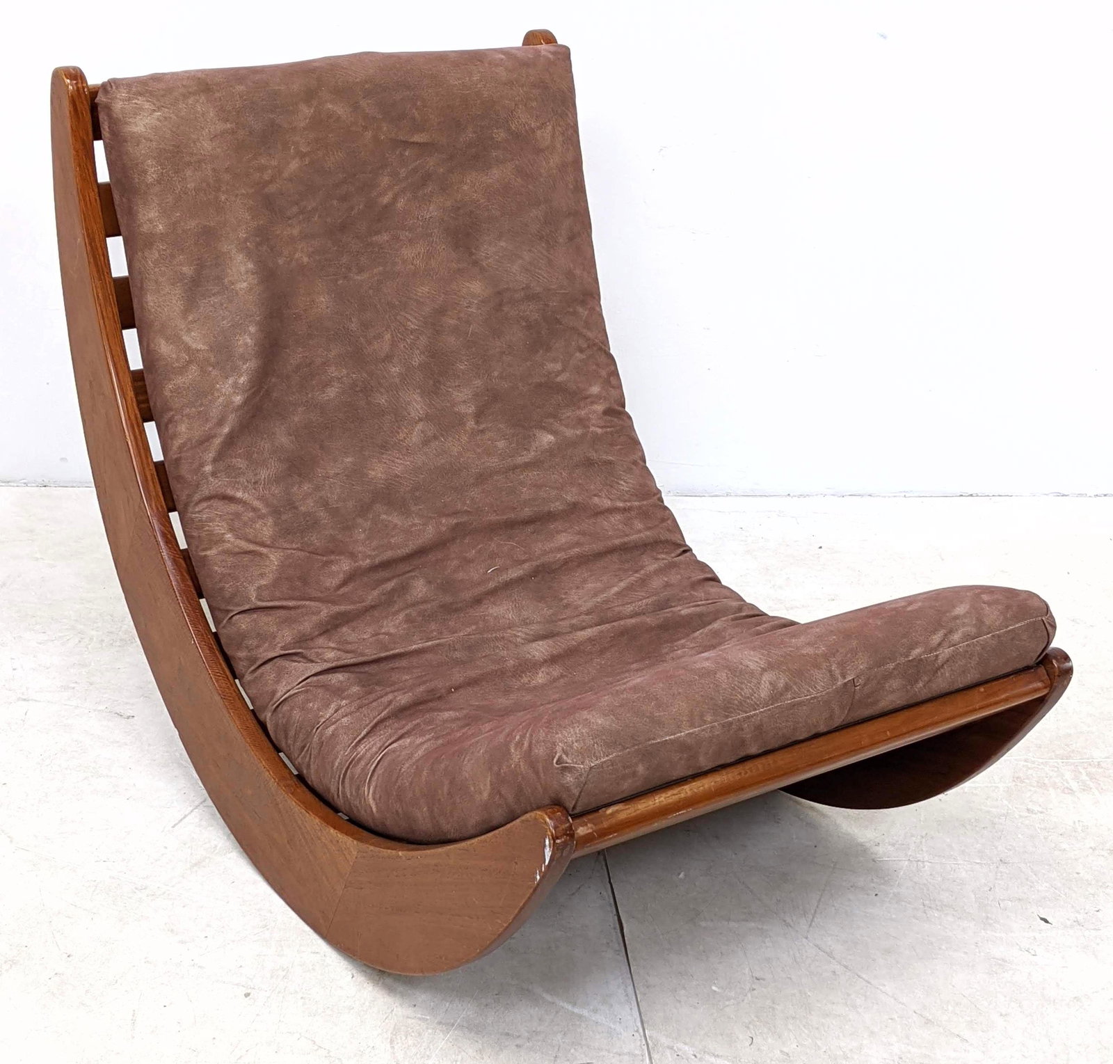 KLEIN DIENST Scoop Rocking Chair. Signed Modernist Roc: KLEIN DIENST Scoop Rocking Chair. Signed Modernist Rocking Lounge Chair with cushion. Crescent form.-- Dimensions: H: 30 inches: W: 25 inches: D: 39 inches ---
