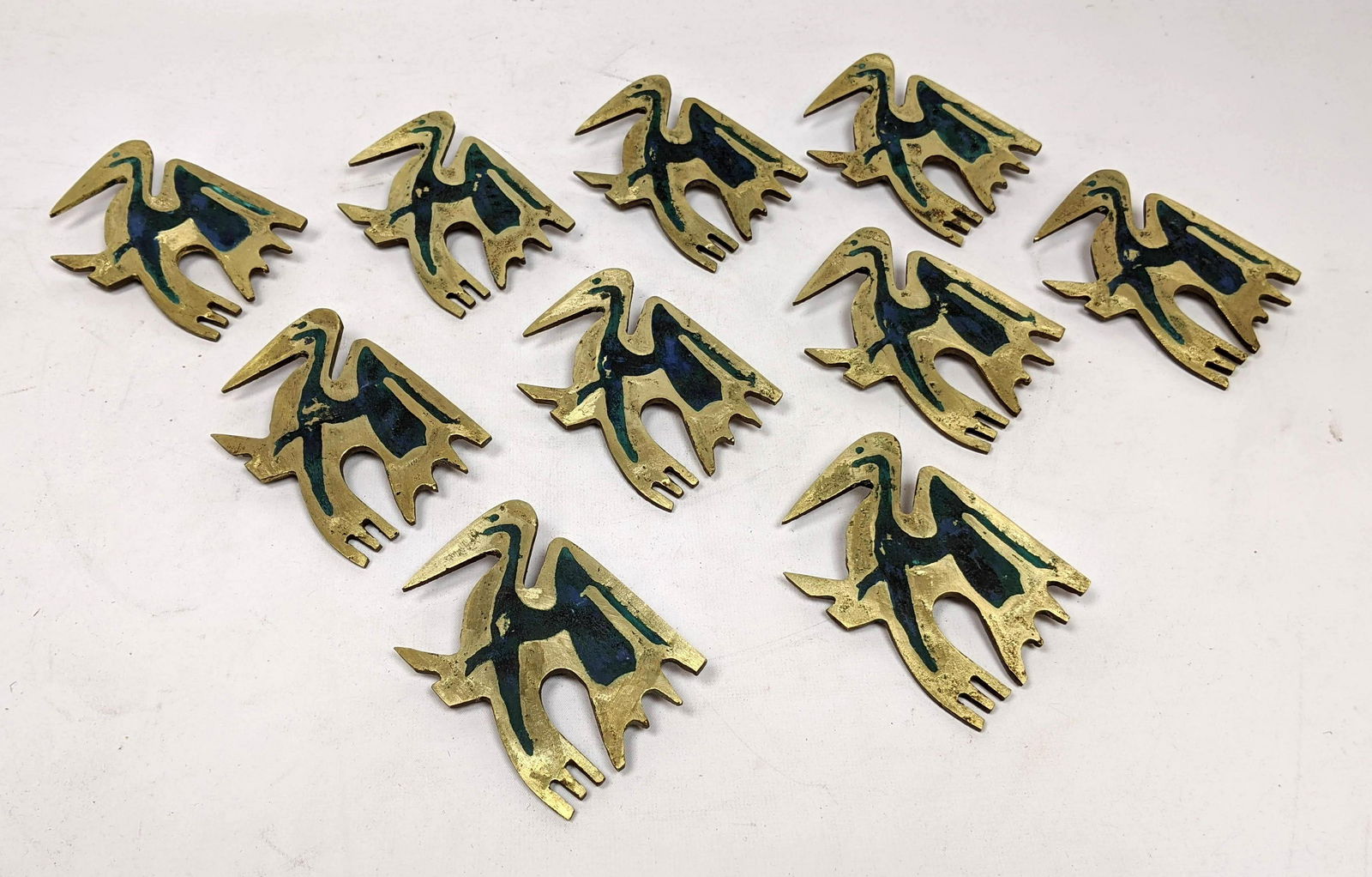 10pc Mendoza style Enamel & Brass Drawer Pulls Bird for (1 of 10)