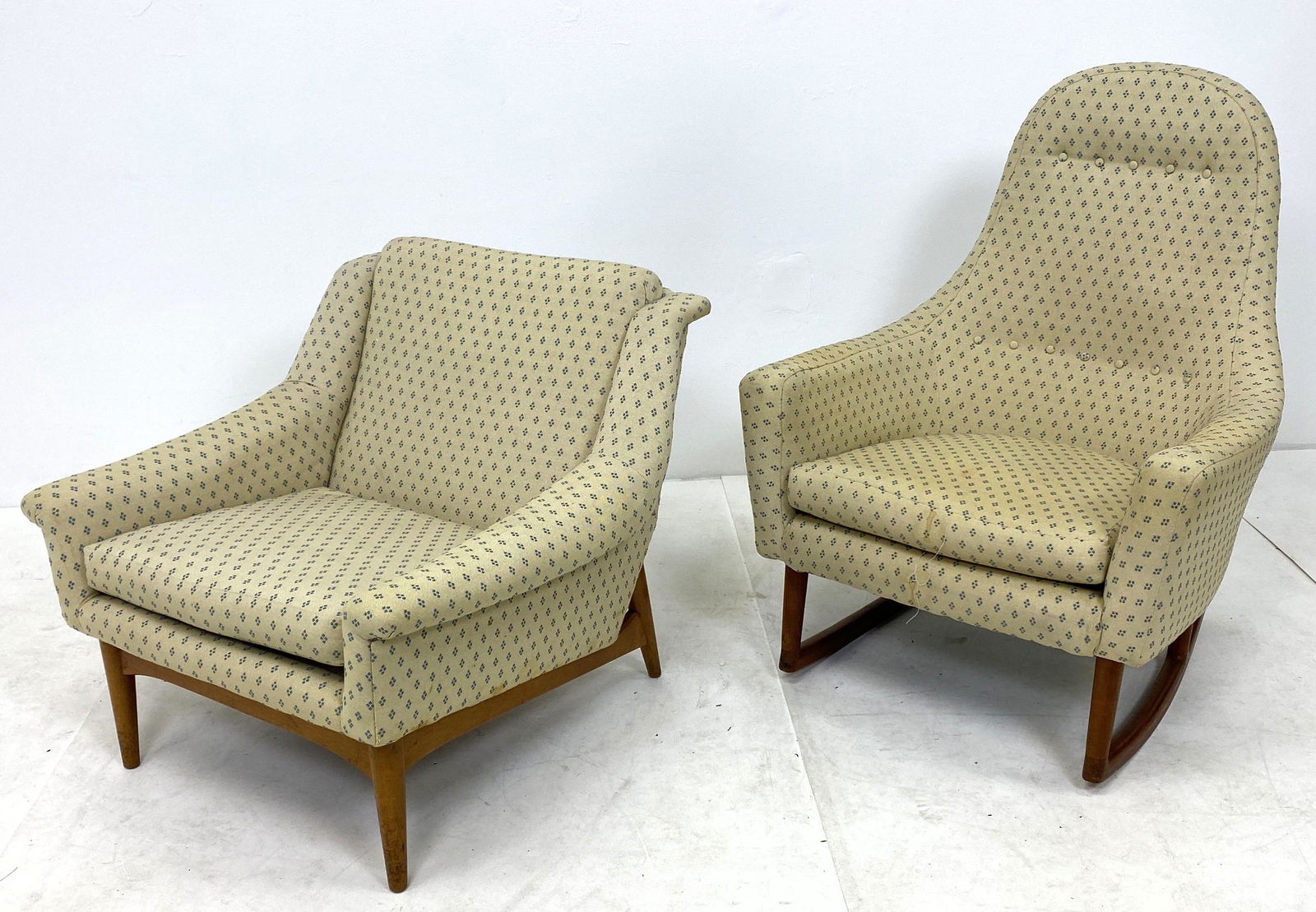 2pc Norwegian Modern Teak Side Rocking Chairs. One high (1 of 19)