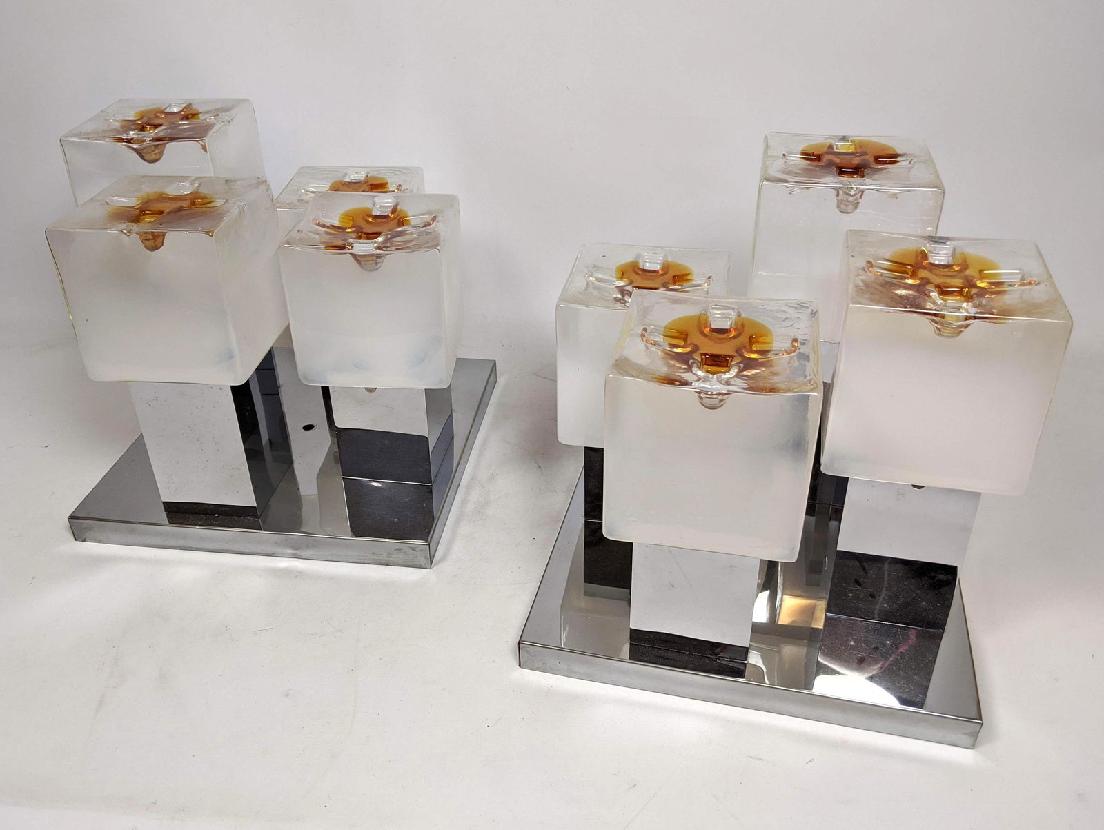 Pr Chrome & Glass Cube Wall Sconces. Semi transparent g (1 of 20)