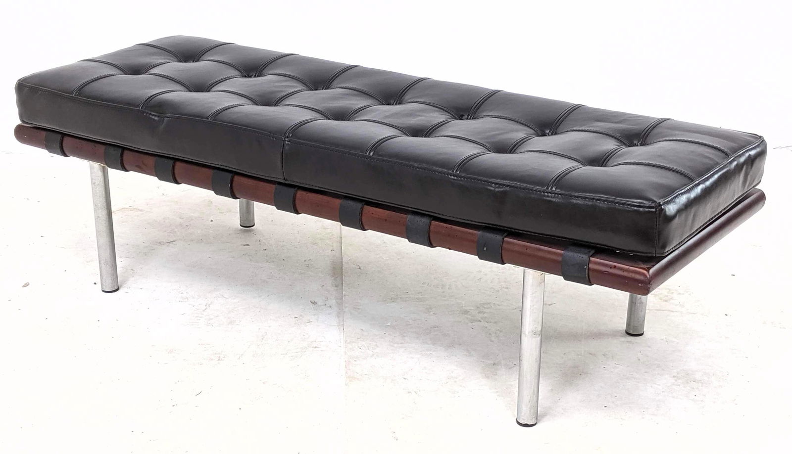 Contemporary Tufted Black Leather Chrome Leg Bench. (1 of 7)