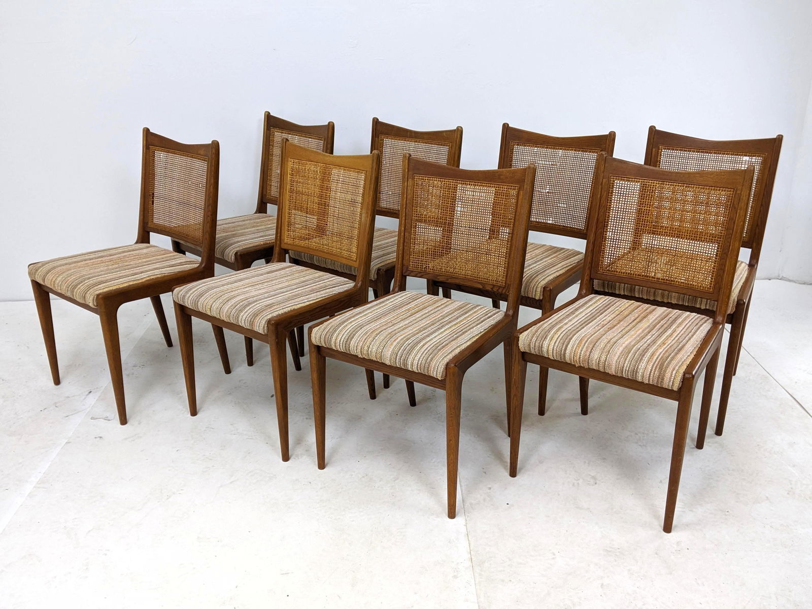 8pc Danish Modern Cane Back Dining Side Chairs. Flared (1 of 12)