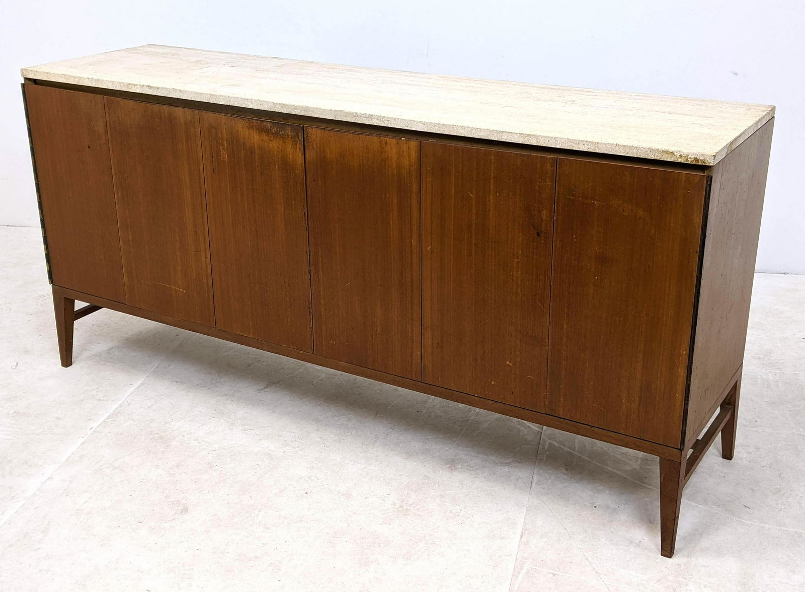 PAUL McCOBB for CALVIN Credenza Low Dresser. Travertine: PAUL McCOBB for CALVIN Credenza Low Dresser. Travertine top. Marked Calvin.-- Dimensions: H: 34 inches: W: 71 inches: D: 19 inches ---