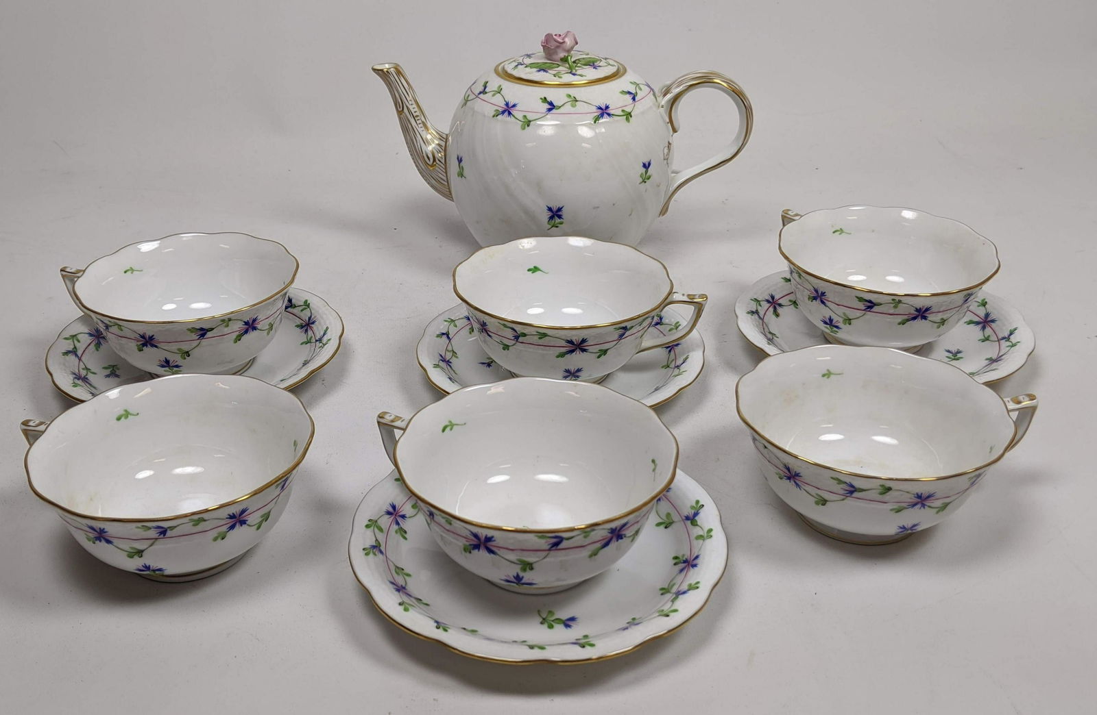 11pc HEREND Hungary Porcelain Tea Set Service. Blue and (1 of 20)